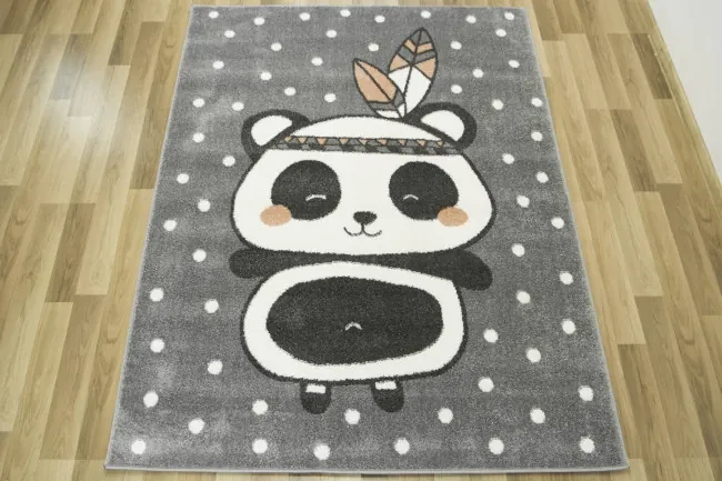 Detský koberec Lima 9371A Panda Indian svetlosivý / ružový
