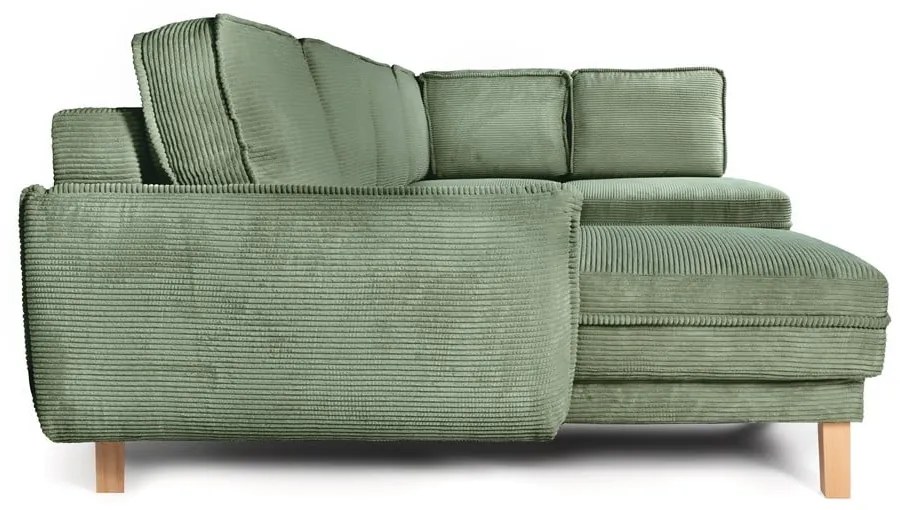 Svetlozelená menčestrová rozkladacia rohová pohovka (pravý roh/do tvaru "U") Tori – Bonami Selection