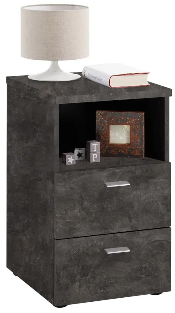 FMD Nočný stolík s 2 zásuvkami a otvorenou poličkou, bétonovo sivý