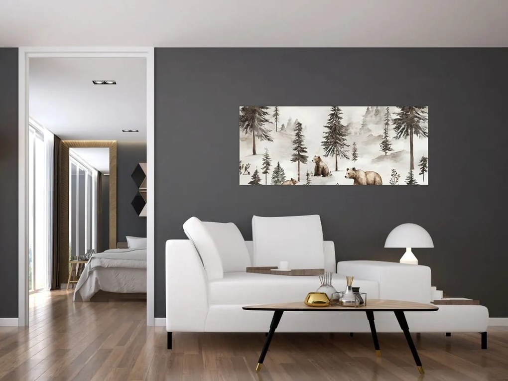 Obraz - Les s medveďmi (120x50 cm)