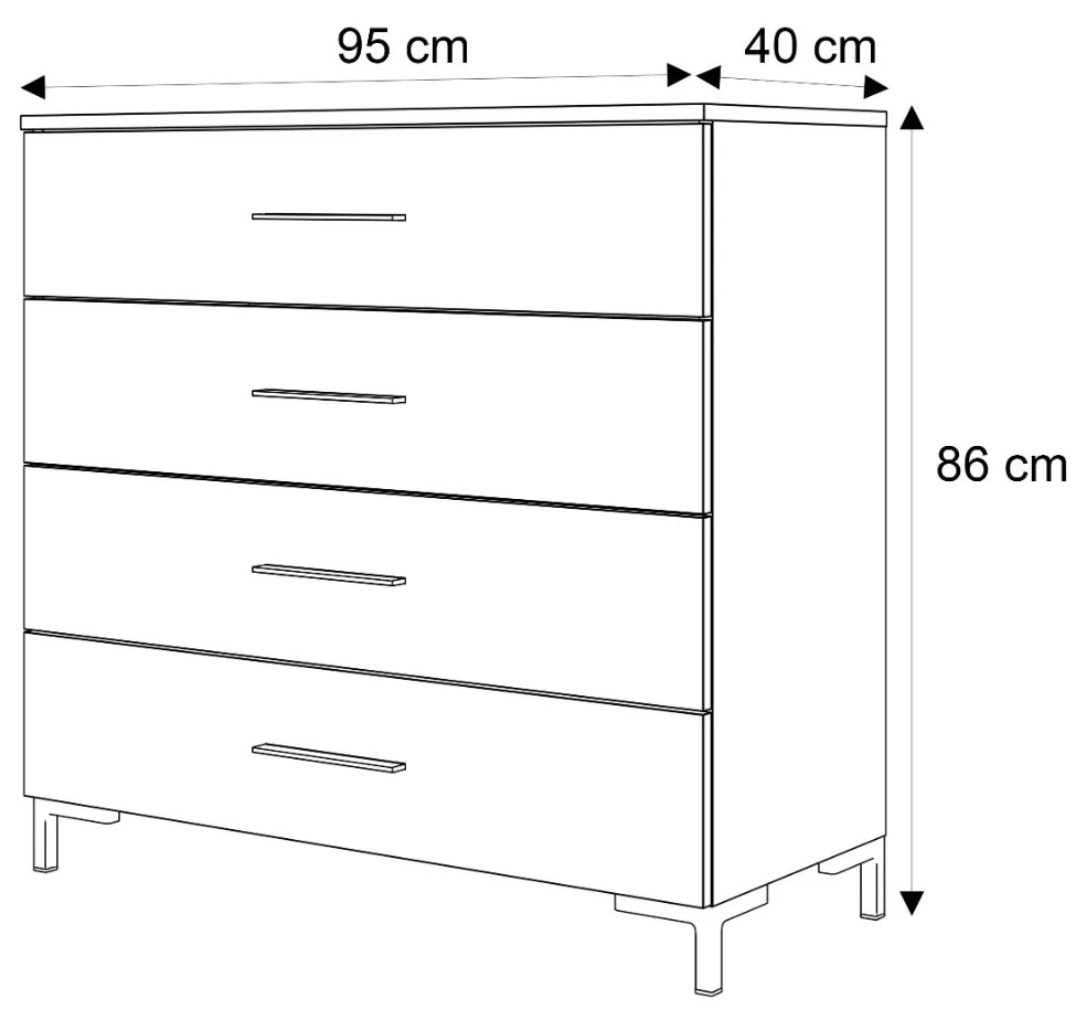 KOMODA MARION 95 cm KAŠMÍR ZLATÉ NOŽIČKY ÚCHYTKY