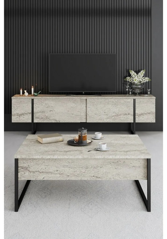 Konferenčný stolík Luxe Travertine and Black