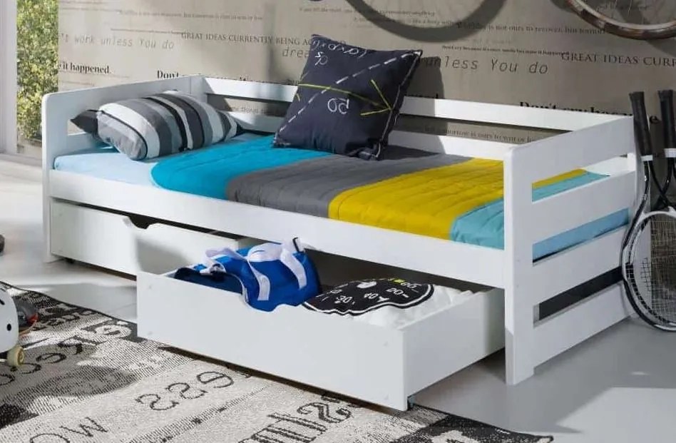 Detská posteľ z masívu borovice so šuplíkmi EGO - 200x90 cm - biela