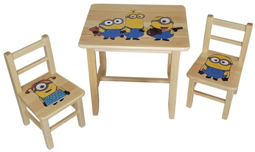 ČistéDrevo Drevený detský stolček so stoličkami - Mimoni