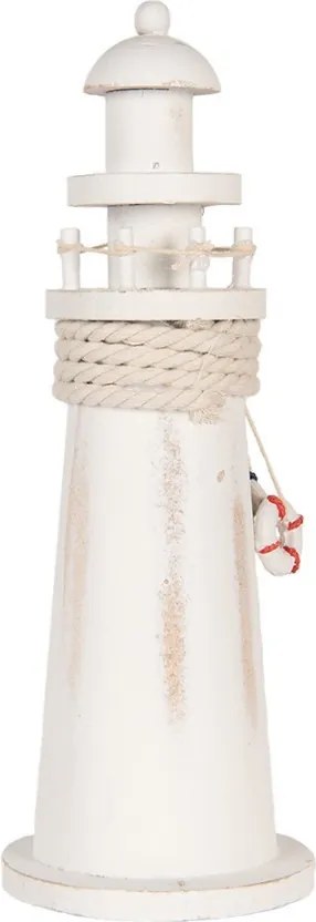 Biela drevená dekorácia maják Lighthouse Nautic - Ø 10*30 cm