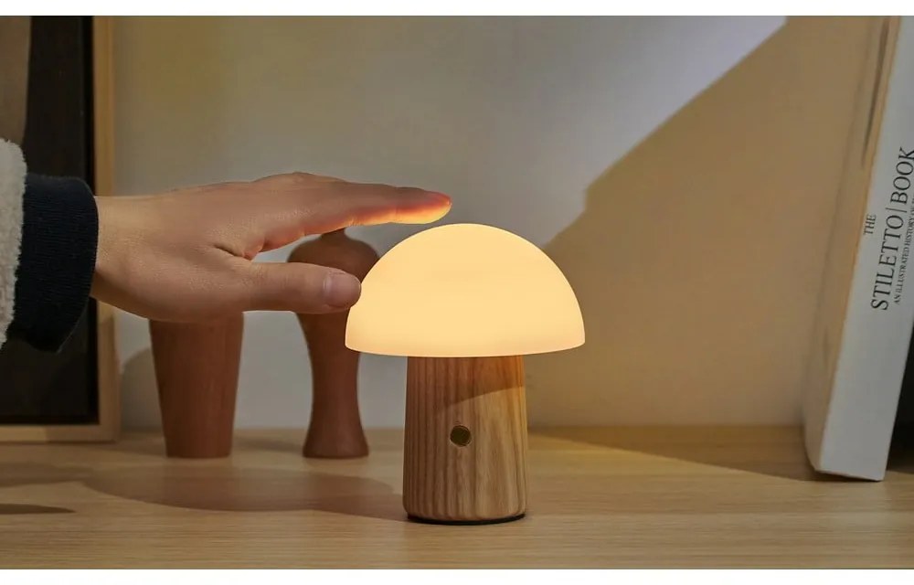 Stmievateľná stolová lampa v prírodnej farbe so skleneným tienidlom (výška 13 cm) Alice – Gingko