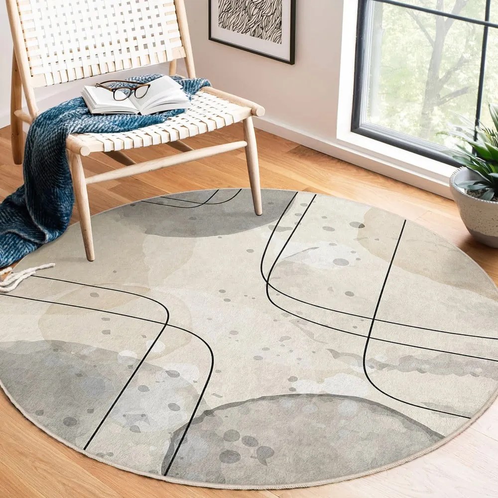Béžový prateľný okrúhly koberec ø 100 cm Simple Lines – Mila Home