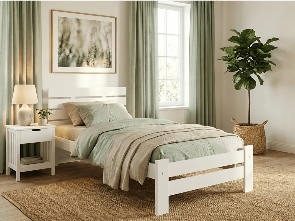 Posteľ PARIS zvýšená 80x200 cm, biela Rošt: S lamelovým roštom, Matrac: Matrac COCO MAXI 20 cm