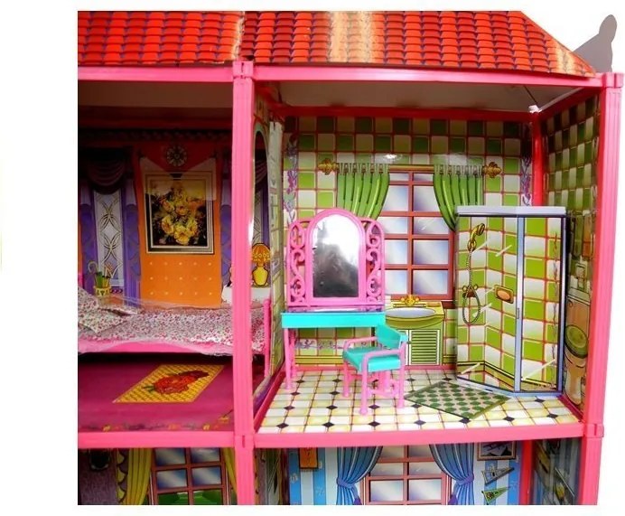 LEAN Toys Villa Veľký domček pre bábiky 6 izieb Nábytok Príslušenstvo 128 el.