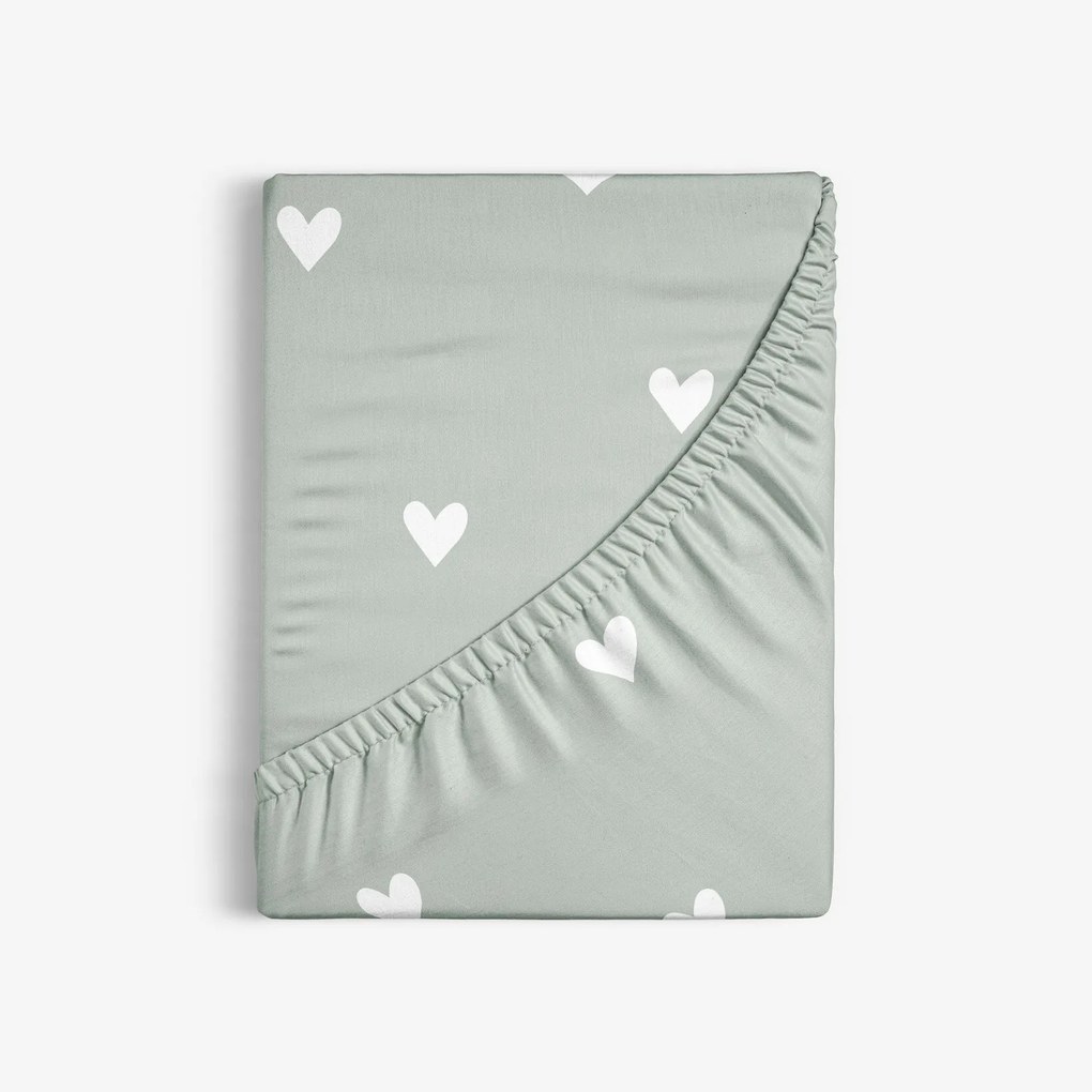 Goldea bavlnená napínacia plachta - srdiečka na šalviovo zelenom 140 x 200 cm