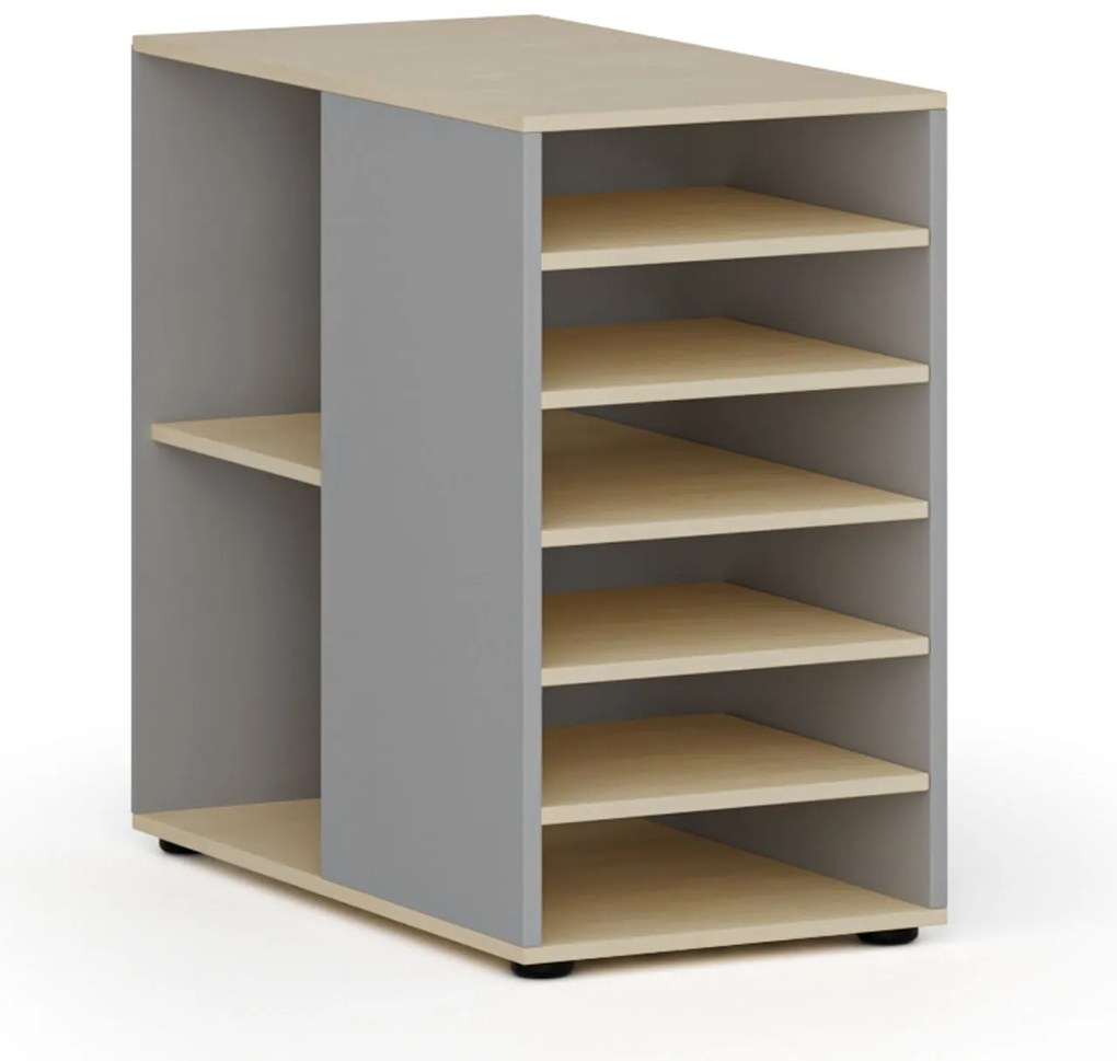 Prístavná policová skrinka k pracovnému stolu PRIMO GRAY, ľavá, sivá/breza