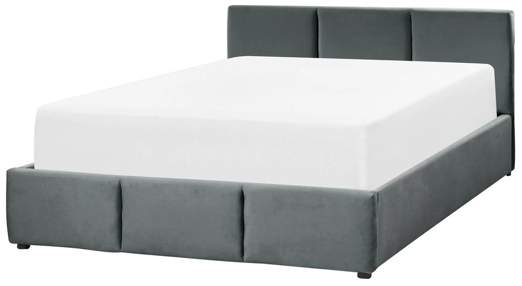 Zamatová posteľ s úložným priestorom 160 x 200 cm tmavosivá BOUSSE Beliani