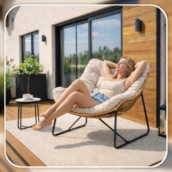 Záhradná relaxačná stolička na terasu, do záhrady, do obývačky, béžová, FIN