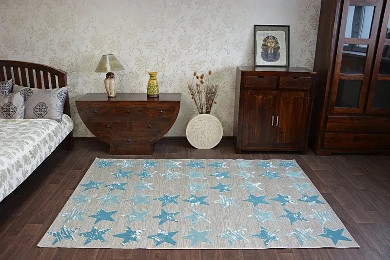 Kusový koberec LISBOA 27219/754 hviezda tyrkysový