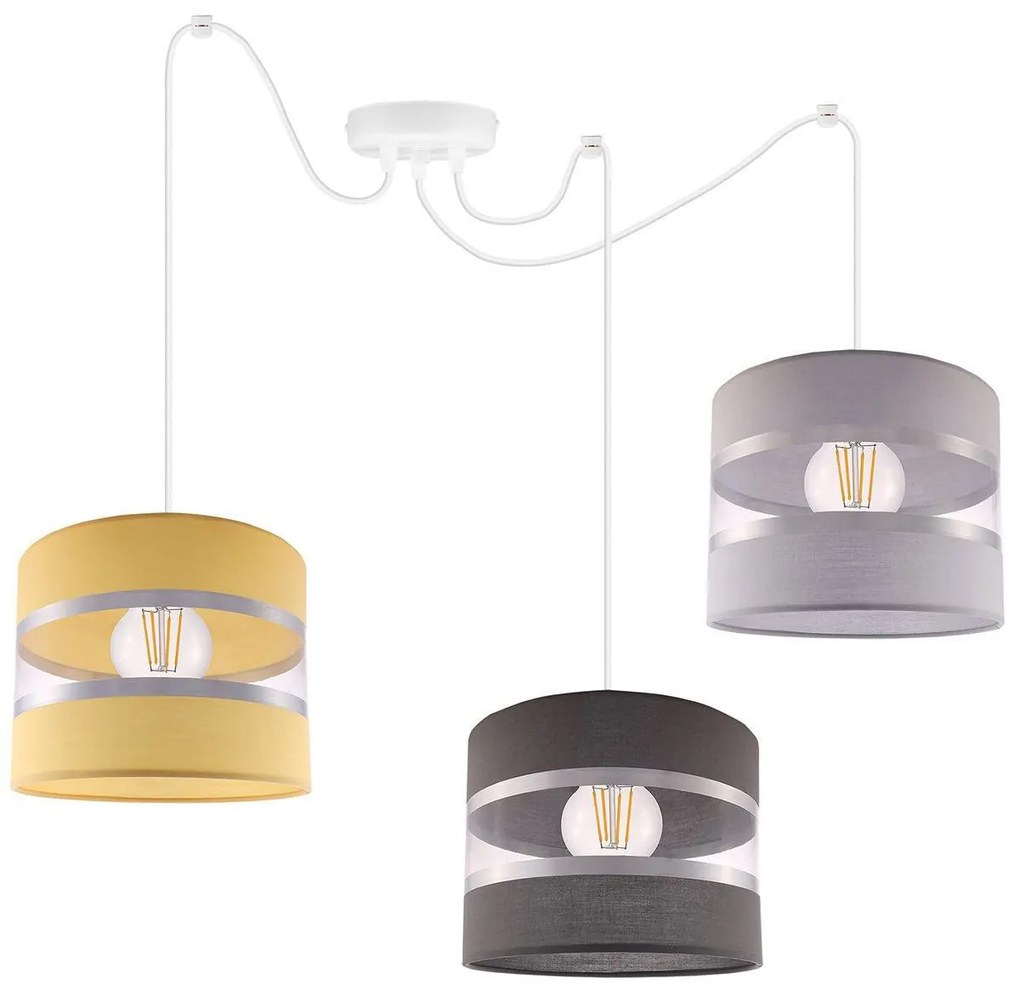 Závesné svietidlo Elegance Spider, 3x textilné tienidlo (mix 8 farieb), w