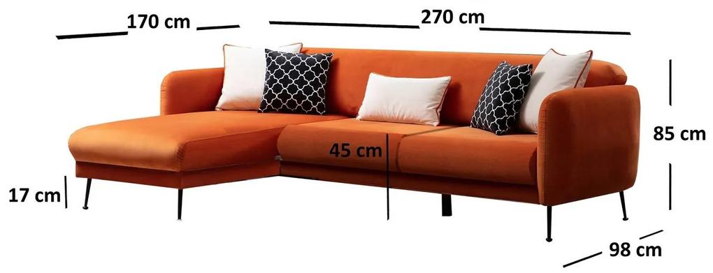 Dizajnová rozkladacia sedačka Eilika 270 cm oranžová - ľavá