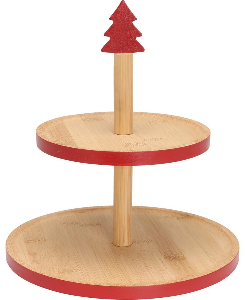 Bambusový etažér na cukroví 2 poschodia, červená
