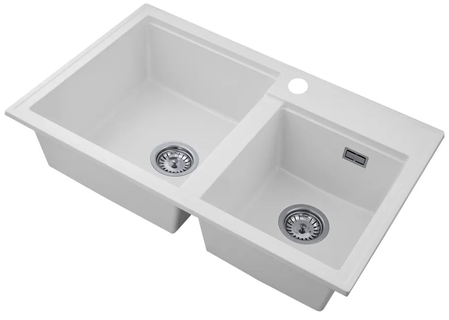 Gamma Modern 8020, 2-komorový granitový drez 795x495x210 mm, biela, GMA-ZLE000032