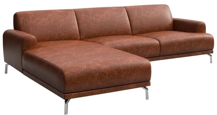 Červenohnedá kožená rohová pohovka MESONICA Puzo, ľavý roh