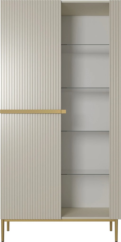 Vitrína Nicole 100 cm s drážkovaným čelom - kašmírové / zlaté nohy