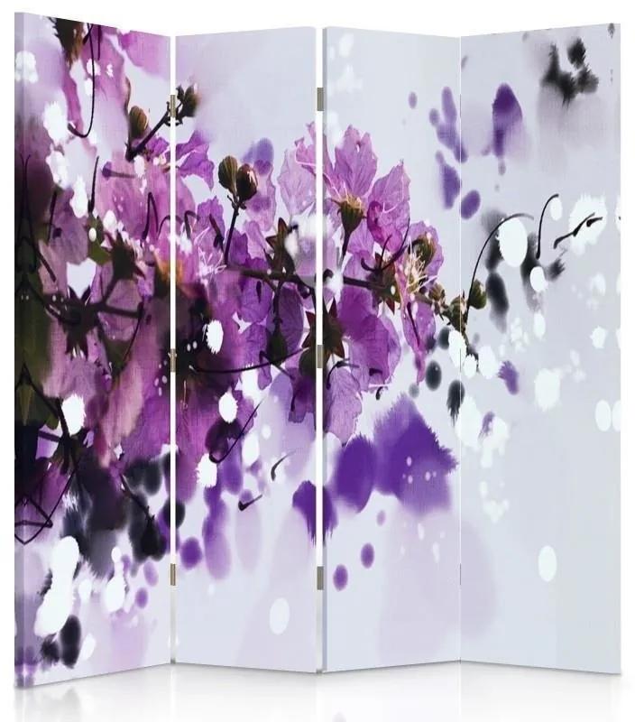 Ozdobný paraván Malované květiny béžová - 145x170 cm, štvordielny, obojstranný paraván 360°