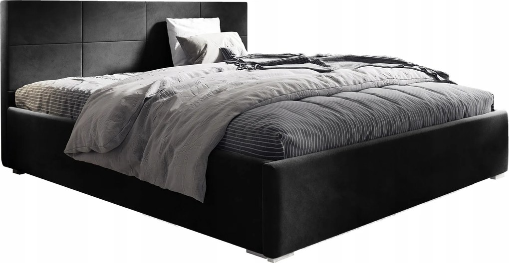 Čalúnená posteľ 160x200 s úložným priestorom na posteľnú bielizeň matrac Matia čierna