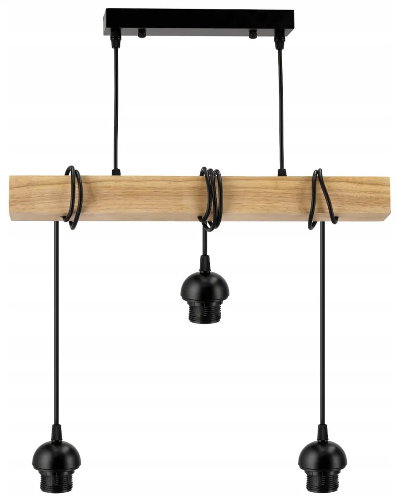BERGE LED závesné stropné svietidlo, drevený trám, 3xE27, loft, mliečna kocka