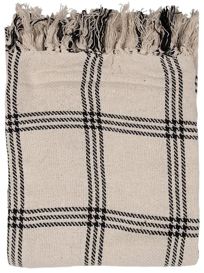 Béžový bavlnený pléd s čiernym dekorom Diamonds - 125*150 cm