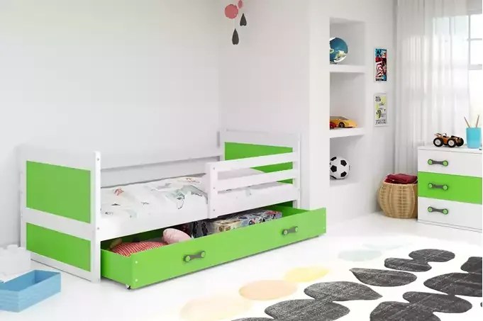 Detská posteľ RICO so zásuvkou, biela/zelená