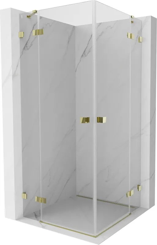 Mexen Lunar Duo, výklopný sprchový kút 85 x 85 cm, 8mm číre sklo, zlatý profil, 834-085L-085P-50-00