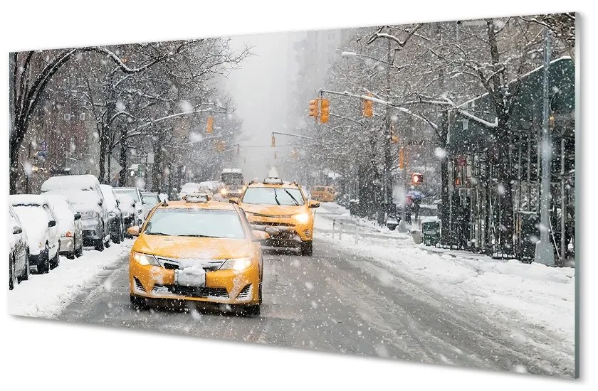 Obraz na skle Zime sneh limuzínový servis 100x50 cm