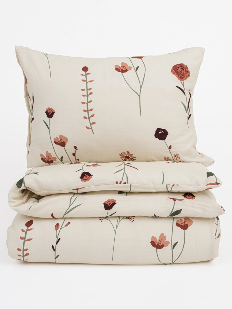 Predĺžené mušelínové obliečky – Vlčie maky béžové