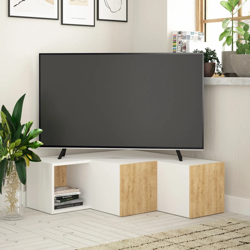 TV stolík/skrinka Cicone (Biela + Dub). Akcia -18%. Vlastná spoľahlivá doprava až k Vám domov. 1072015
