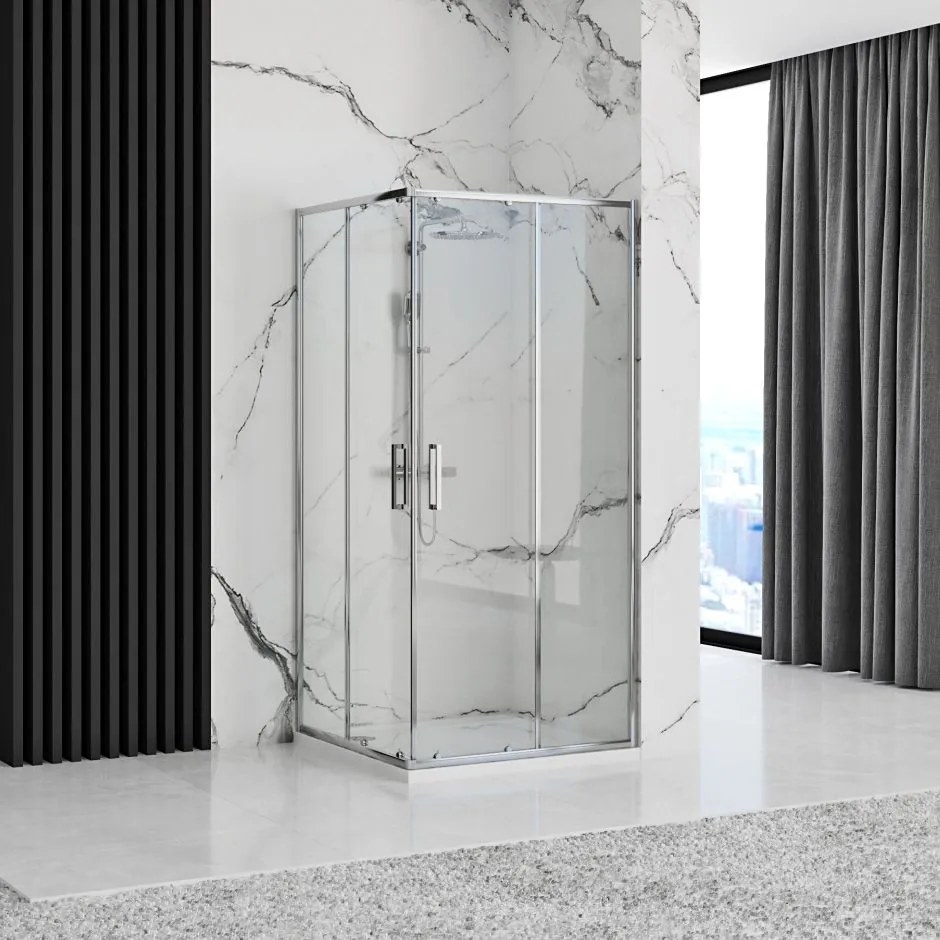 Štvorcový sprchový kút REA PUNTO 90x90 cm, chróm/transparent + vanička Savoy biela