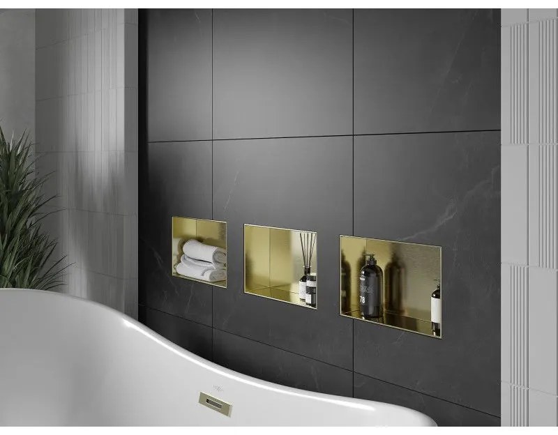 Mexen X-Wall-NR, polička na zapustenie pod obklad bez goliera 30 x 20 cm, zlatá lesklá, 1951302010