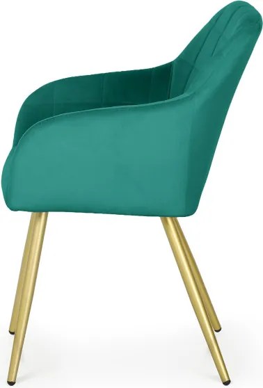 Sada šiestich jedálenských stoličiek LUXANO zamatové, fľaškovo zelené / zlaté nohy (6 ks)