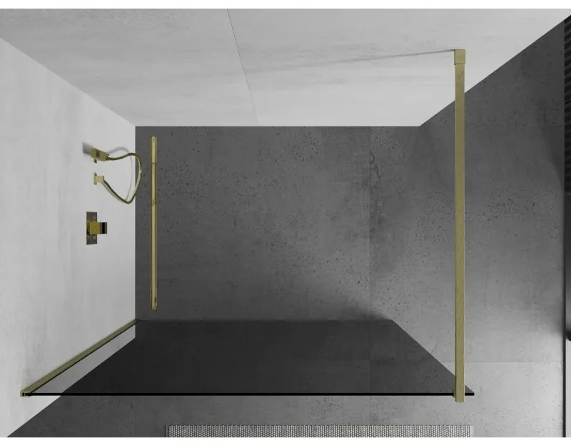 Mexen Kioto, sprchová zástena Walk-In 80 x 200 cm, 8mm šedé sklo, zlatý matný profil, 800-080-101-55-40