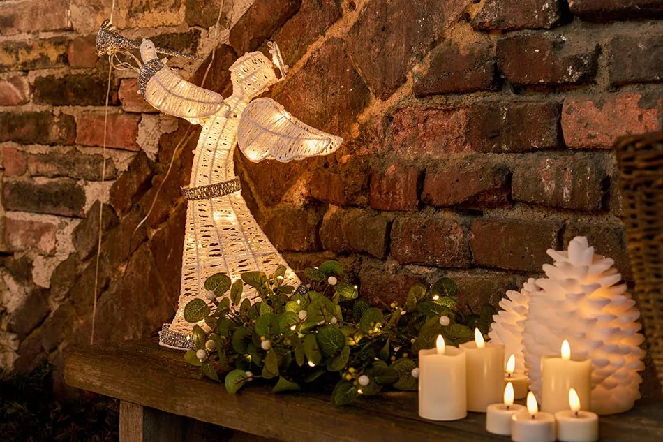 DECOLED LED světelný anděl 50 cm, teple bílý, na baterie, IP44