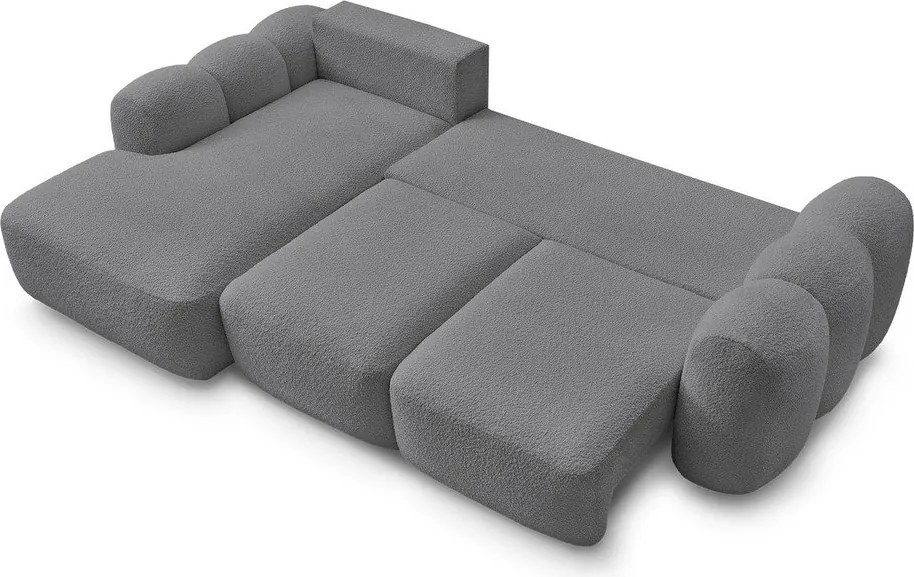 Sivá rozkladacia/s úložným priestorom rohová pohovka z textílie buklé (ľavý roh/s leňoškou) Montaigne – Bobochic Paris