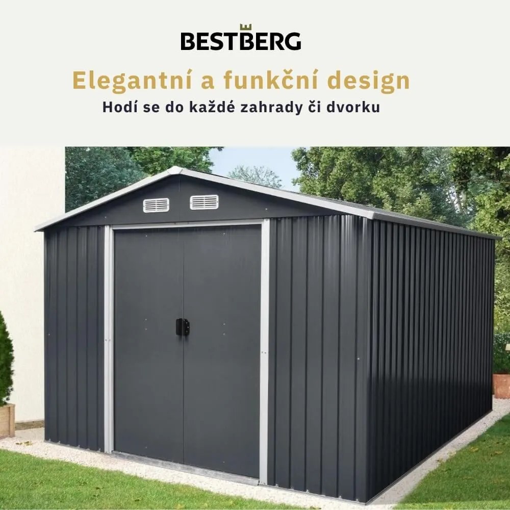 Záhradný domček BestBerg ZDB-9A / 9 m² / 279 x 324 x 211 cm / šedá
