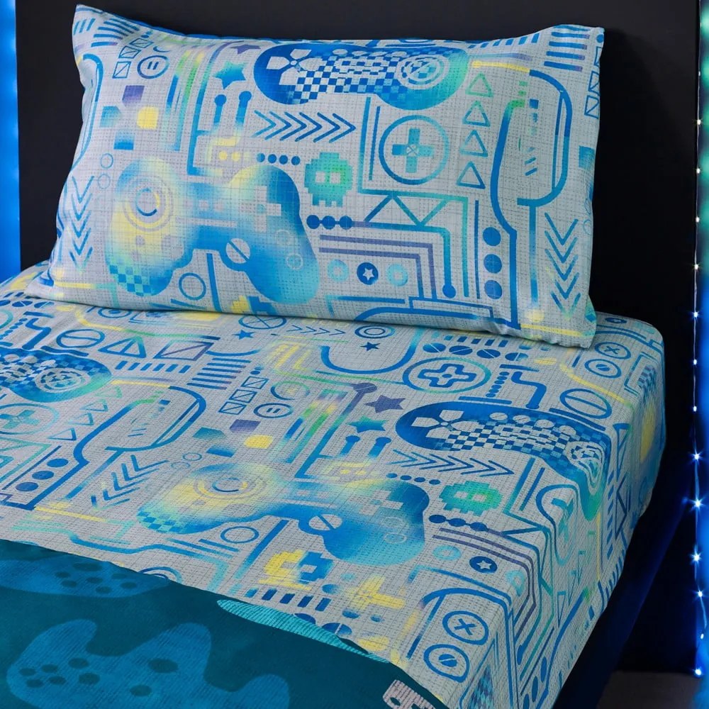 Sivá napínacia detská plachta na dvojlôžko/na vysoký matrac z mikrovlákna 135x190 cm Gamer – Catherine Lansfield