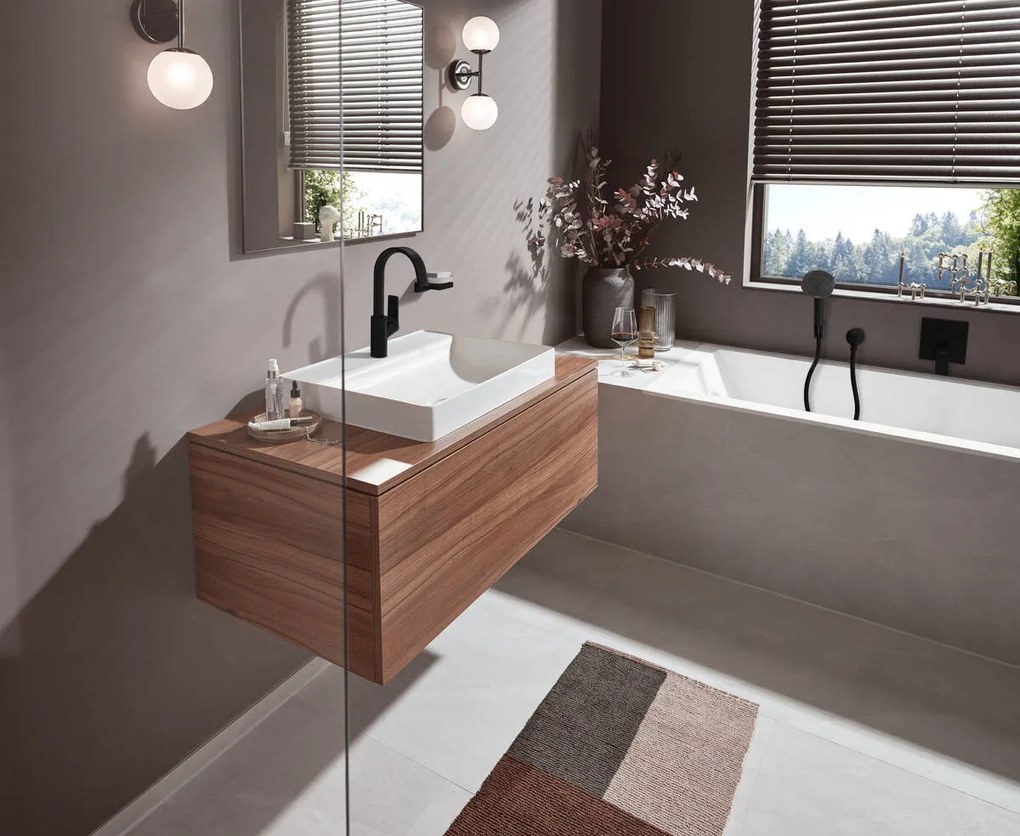 Hansgrohe Vivenis, umývadlová batéria 210, s výpustom a otočným výtokom, EcoSmart, čierna matná, HAN-75030670
