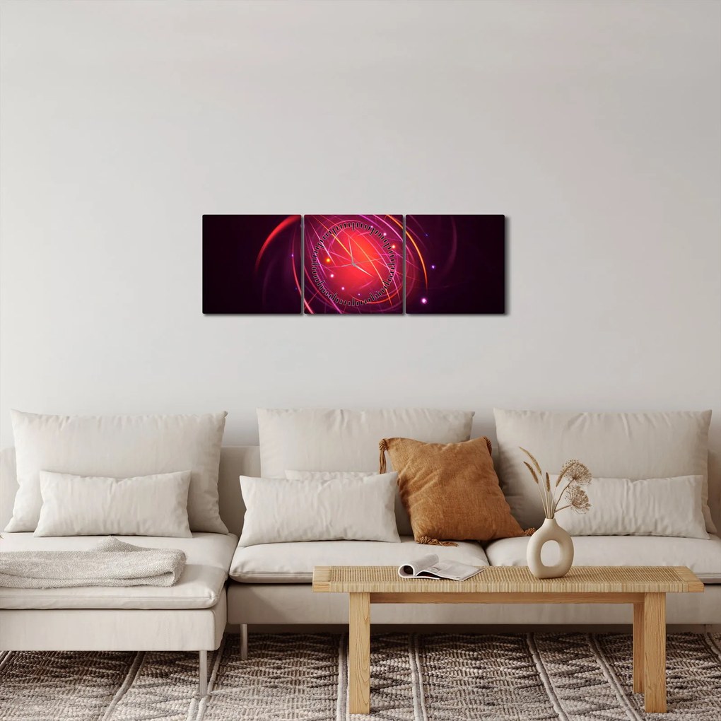 Moderný obraz abstrakcie (s hodinami) (90x30 cm)