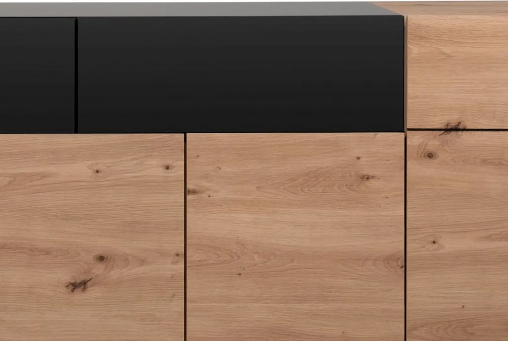 Široká komoda so zásuvkami Nola, dub artisan/čierna