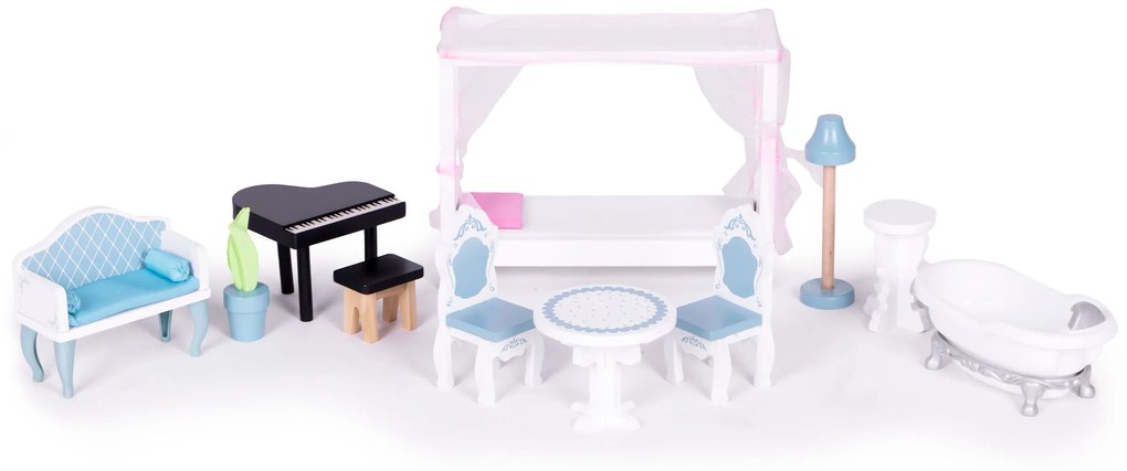 Veľký drevený domček pre bábiky, 3 poschodia, 11 kusov nábytku, ECOTOYS