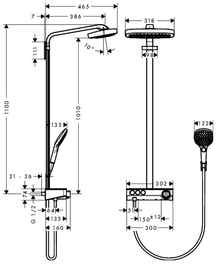 Hansgrohe Raindance Select E, Showerpipe 300 3jet s termostatom ShowerTablet Select 300, chrómová, HAN-27127000