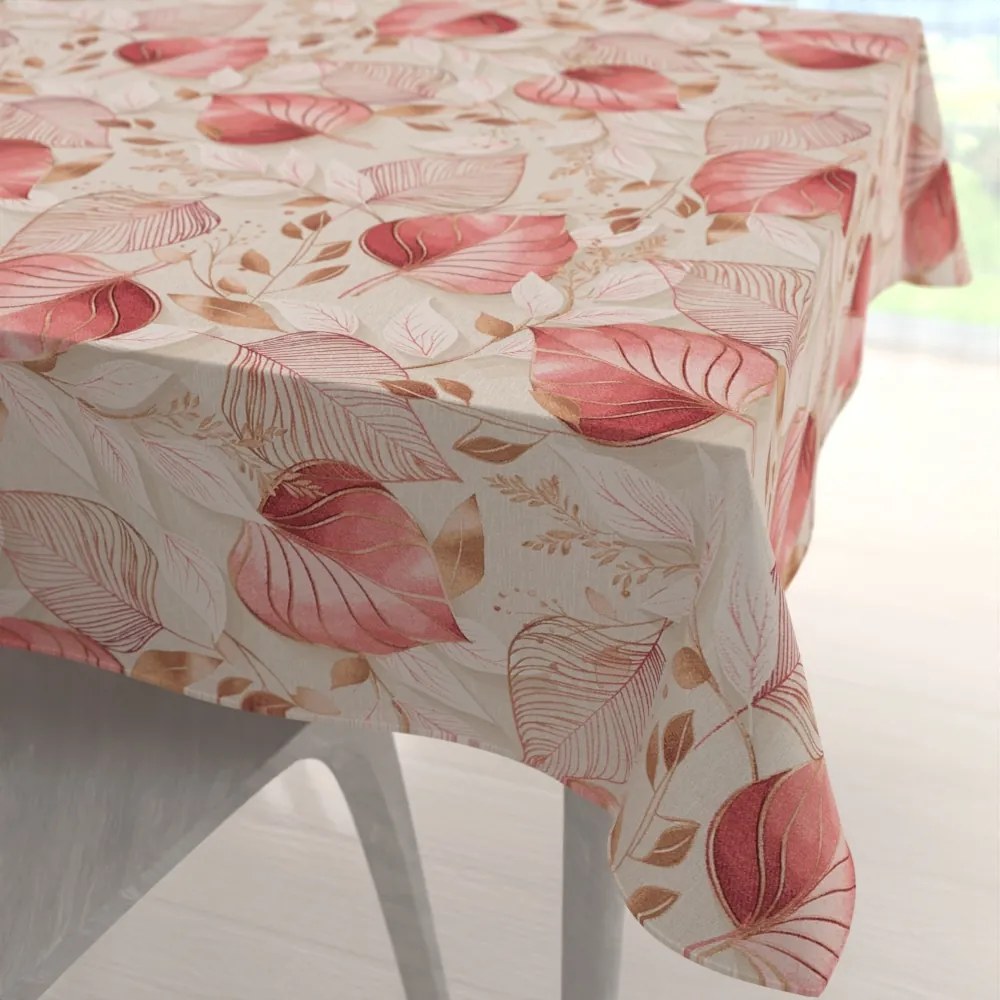 Biante Dekoračný štvorcový obrus Leona LN-172 Ružovo-vínové listy na režnom 120x120 cm