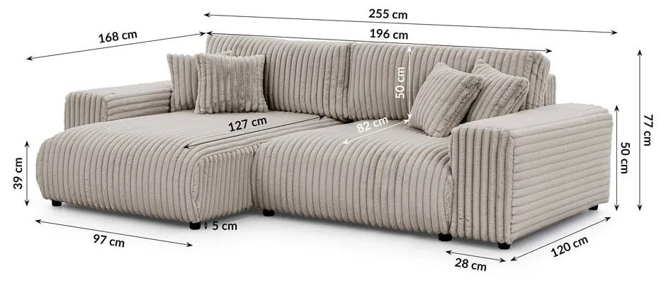 Svetlosivá menčestrová rozkladacia/s úložným priestorom rohová pohovka (ľavý roh) Sarina – Ropez