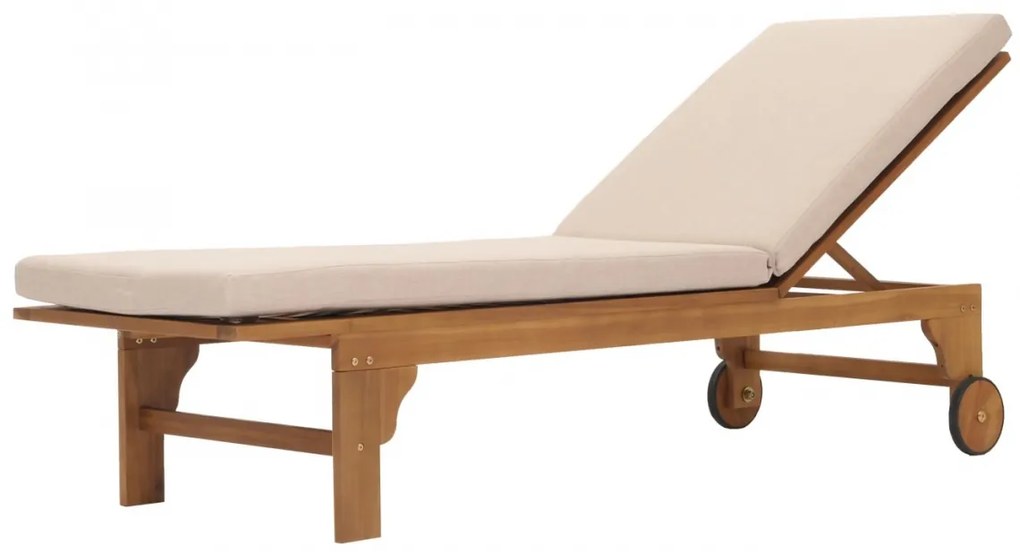 Lehátko HWC-N48, masívne akáciové drevo - vankúš krémovo-béžový