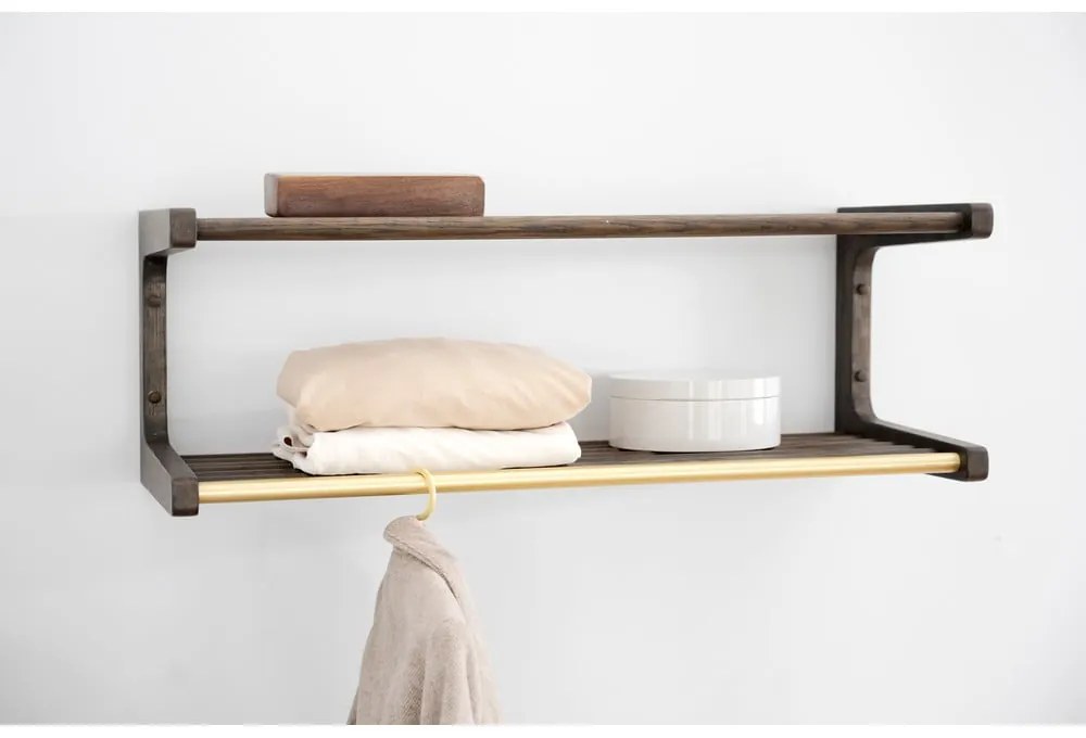 Tmavo hnedý nástenný vešiak z dubového dreva Inverness - Rowico